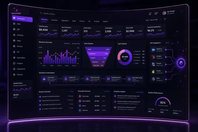 Logic Works Custom Enterprise ERP, CRM and BI Software Dashboard Display