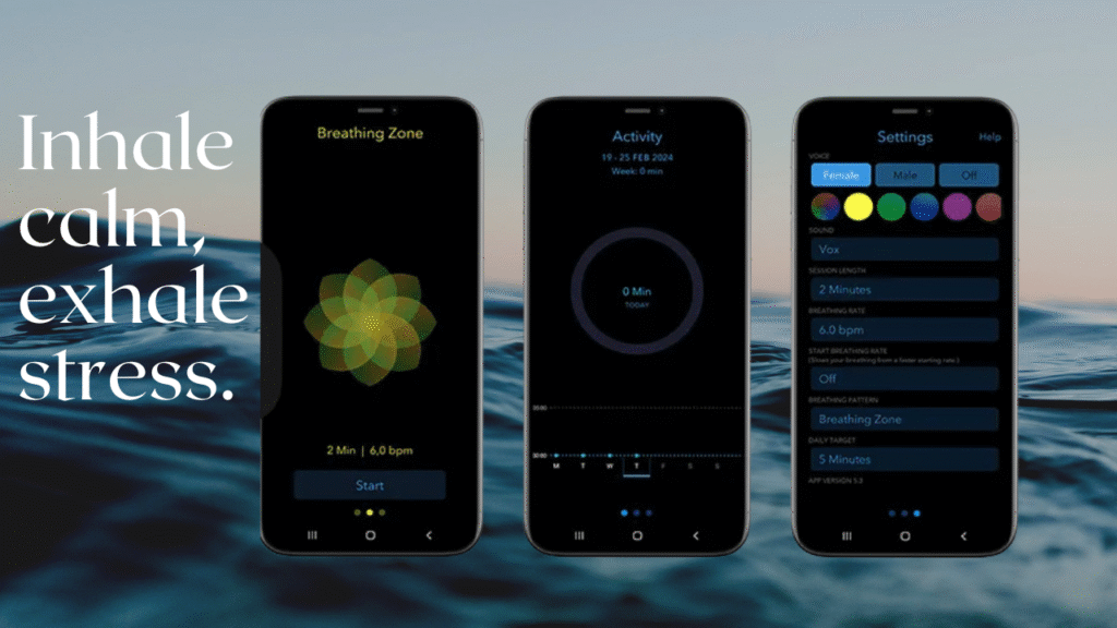 Guided breathing app with calming interface and focus timer